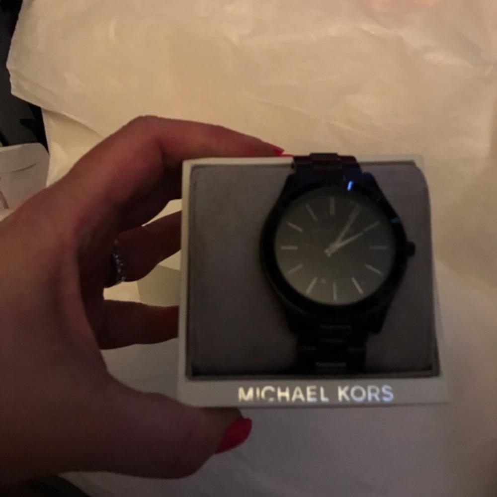 Michael Kors Men’s Slim Runway Black-Tone Stainless Steel Watch NWT - Picture 3 of 3